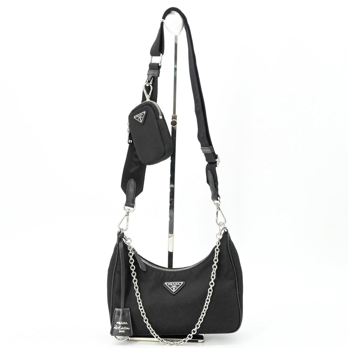 Prada Black Nylon Leather Handbag Pouch Shoulder Bag (Pre-Owned)