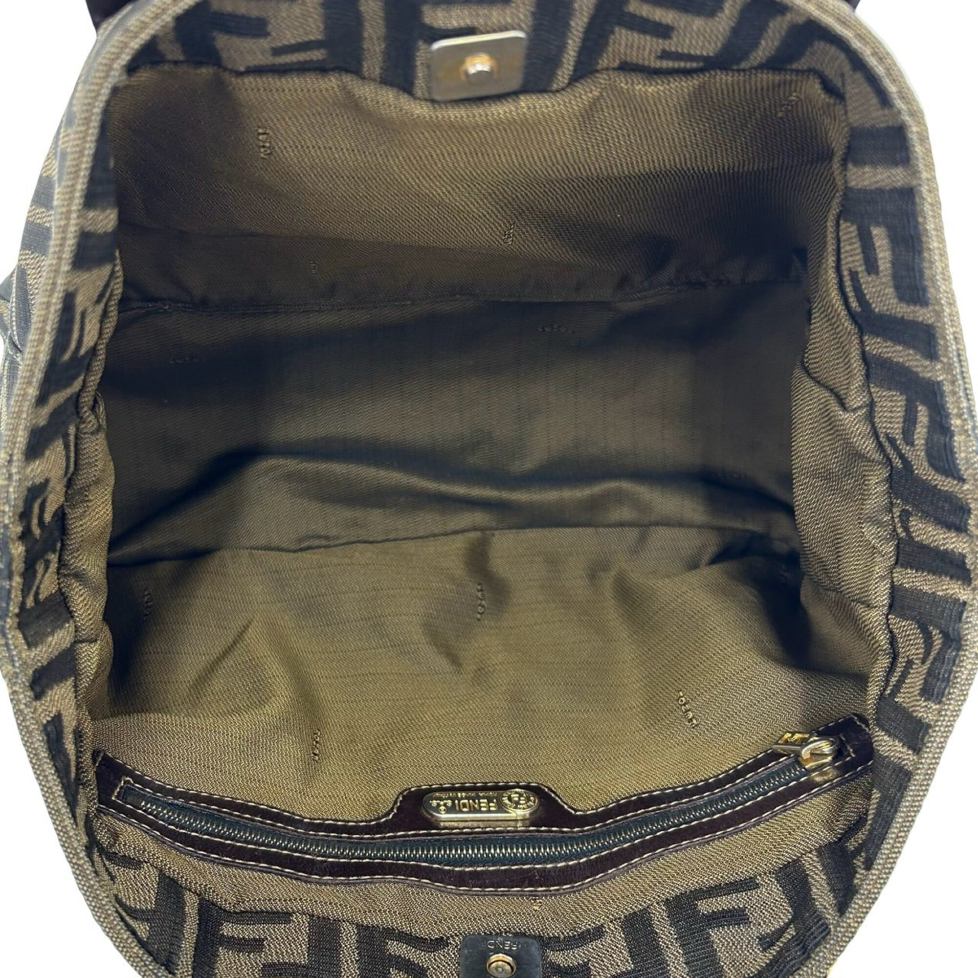 Fendi Black Brown Canvas Leather Handbag Tote Bag (Pre-Owned)