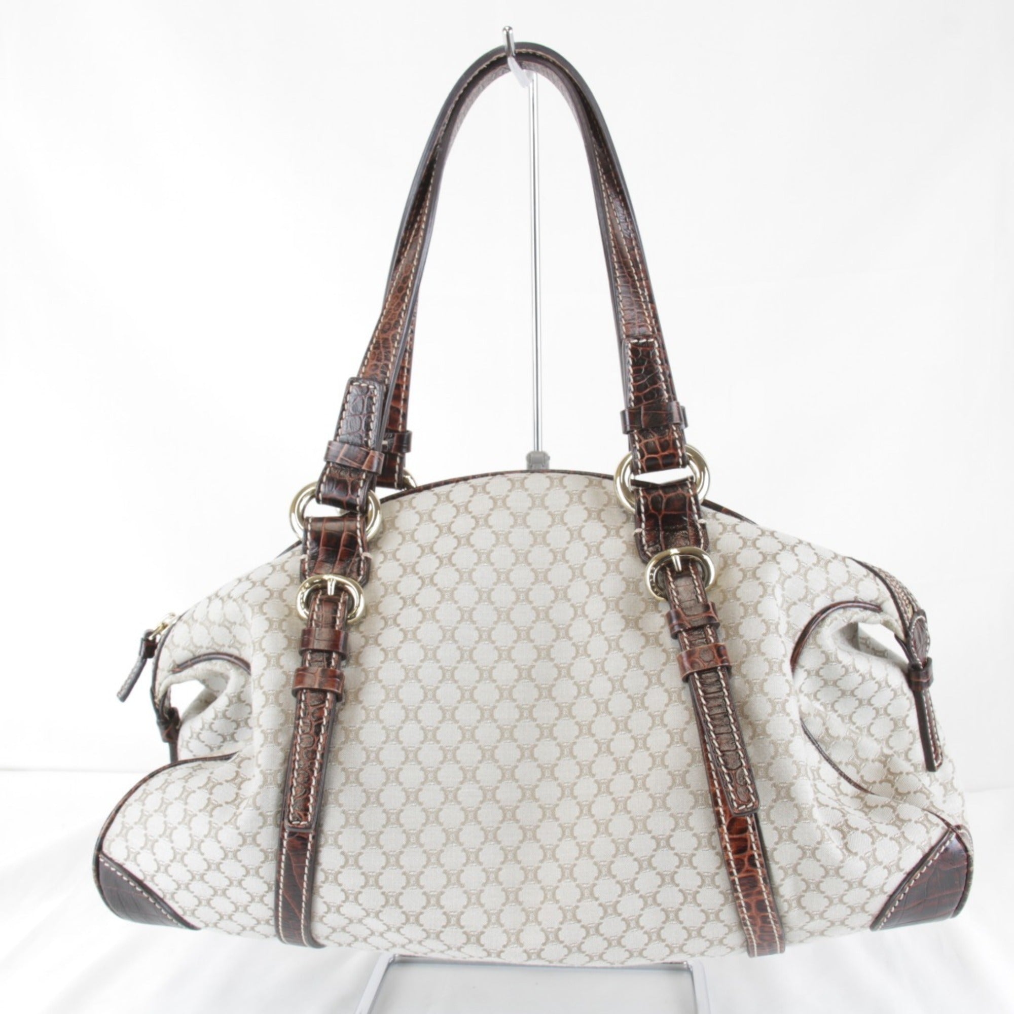 Celine Beige Canvas Boston Bag Handbag (Pre-Owned)