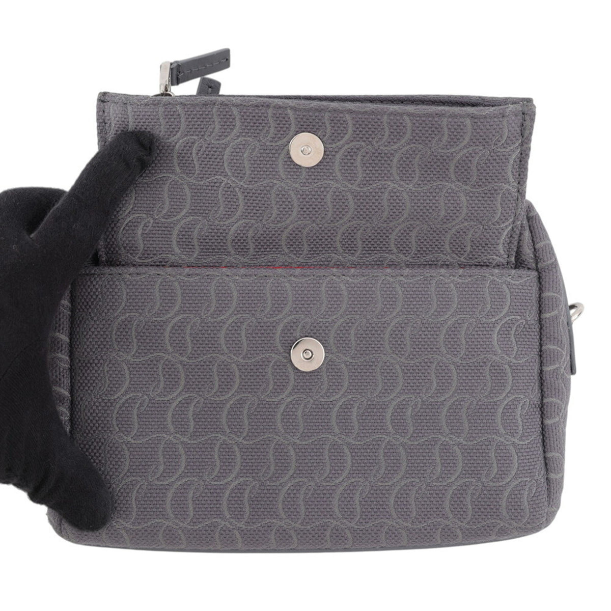 Christian Louboutin Gray Canvas Leather Shoulder Bag (Pre-Owned)