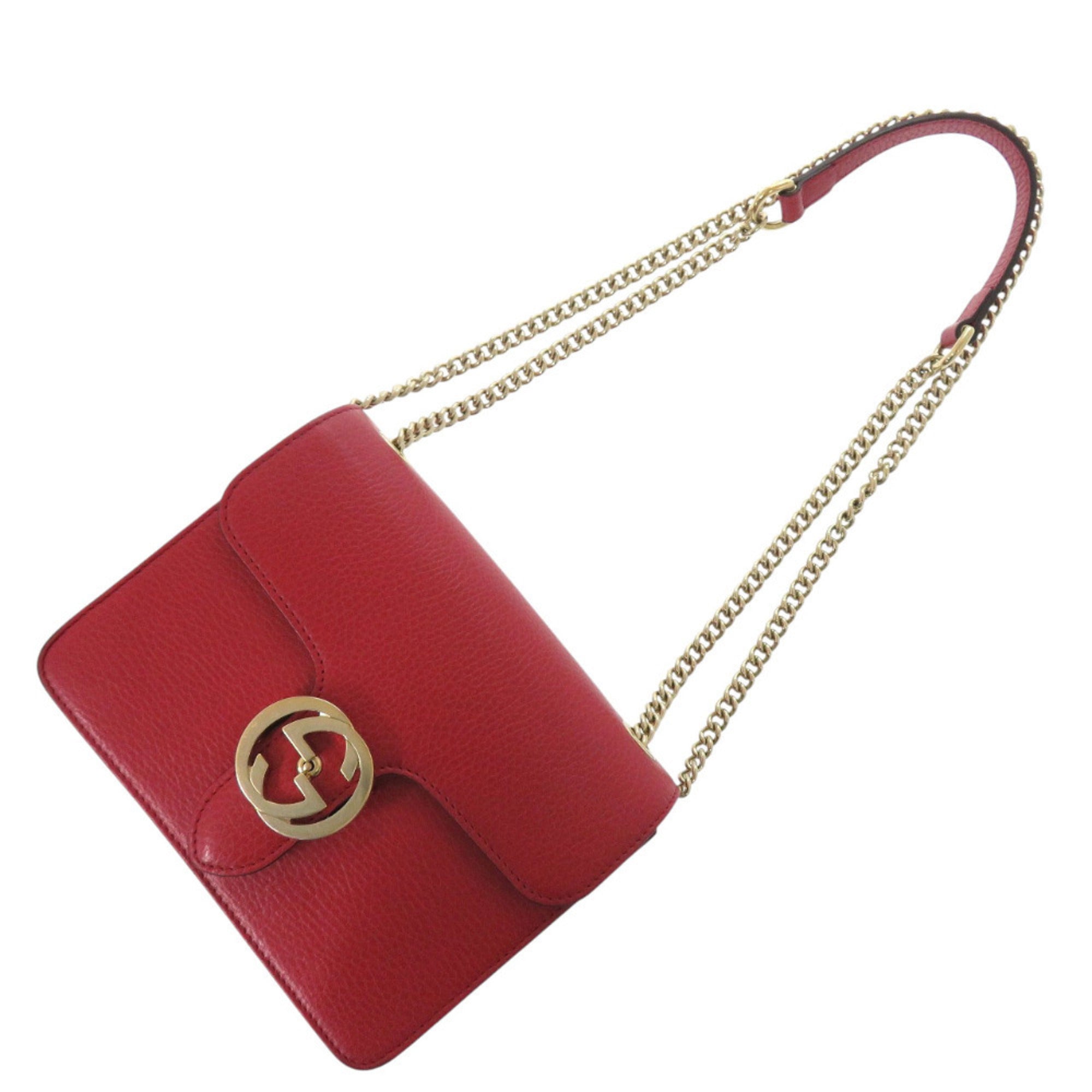 Gucci Red Color Leather Shoulder Bag (Pre-Owned)