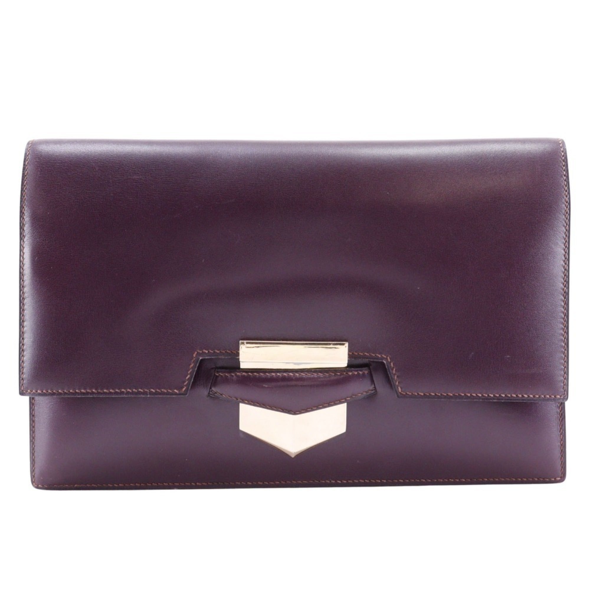 Hermes Bordeaux Box Calf Leather Clutch Bag (Pre-Owned)