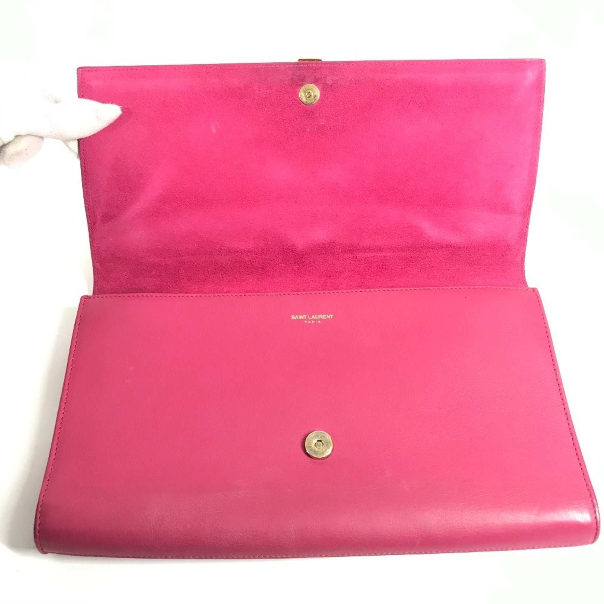 Yves Saint Laurent Pink Leather Clutch Bag Handbag (Pre-Owned)