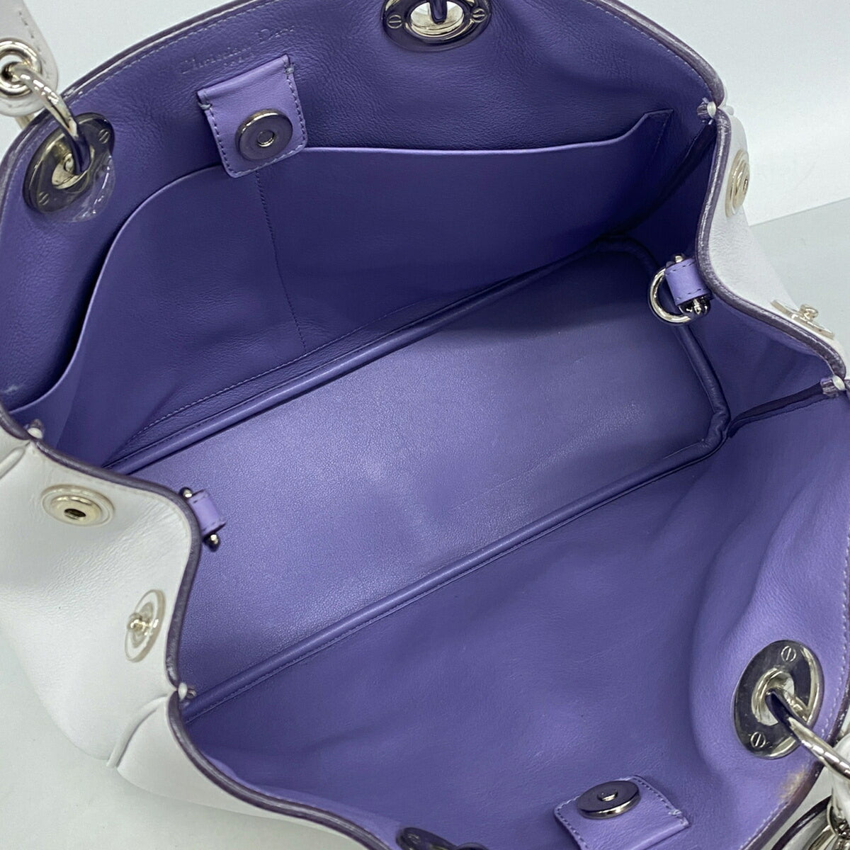 Christian Dior Light Gray Purple Leather Handbag (Pre-Owned)
