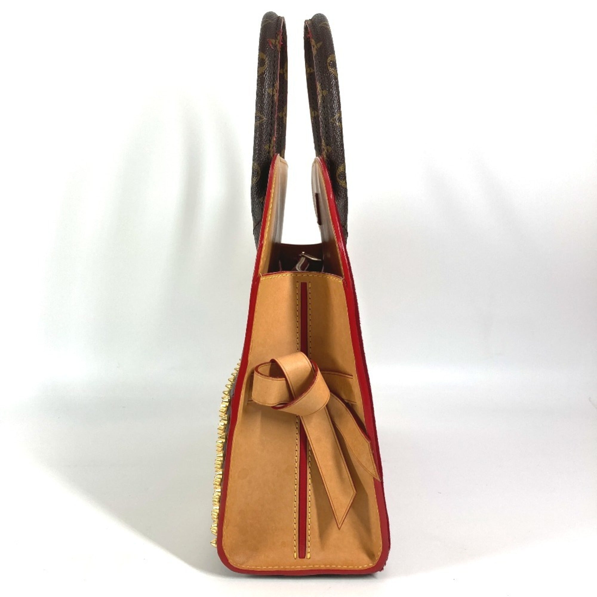 Louis Vuitton Brown Red Color Monogram Canvas Leather Handbag Tote Bag (Pre-Owned)