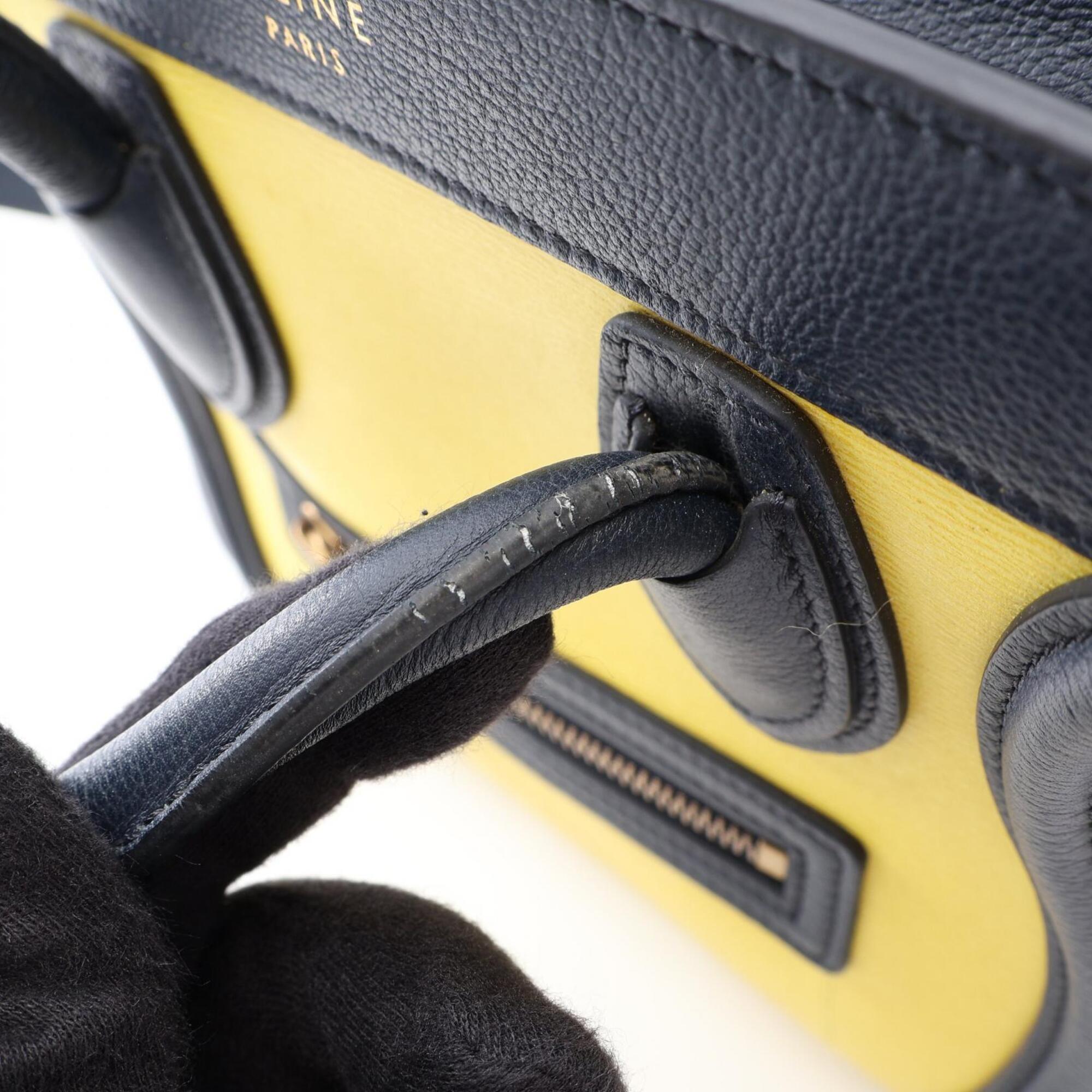 Celine Gray Navy Yellow Leather Handbag (Pre-Owned)