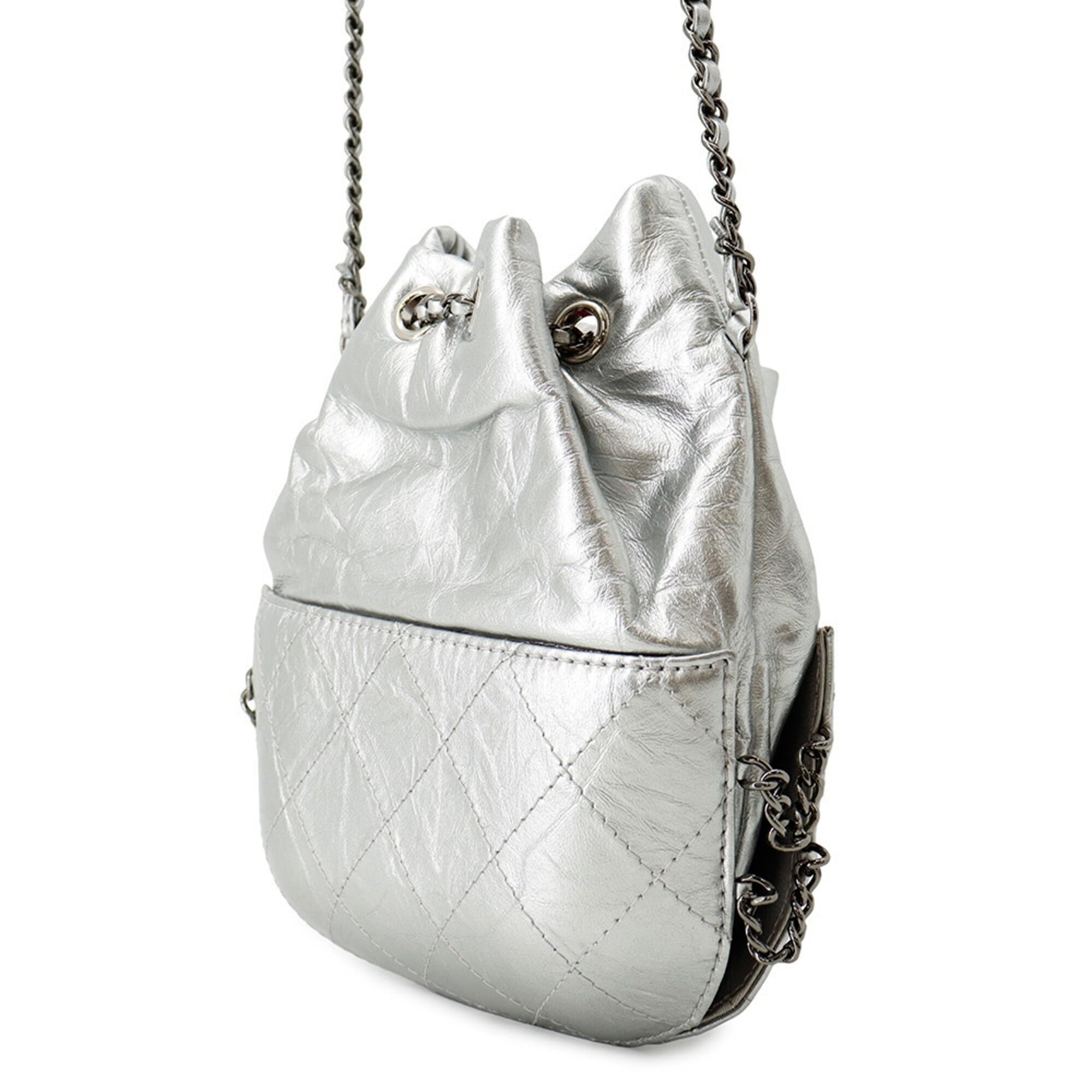 Chanel Gabriel Silver Leather Handbag Shoulder Bag (Pre-Owned)