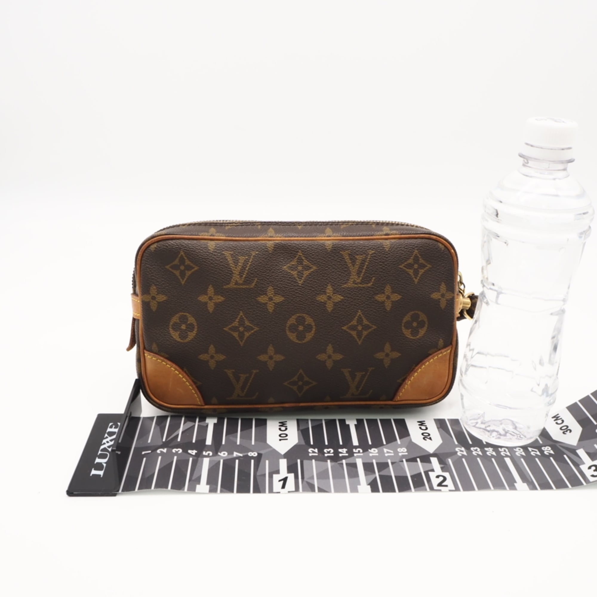 Louis Vuitton Beige Brown Coated Canvas Leather Clutch Bag (Pre-Owned)