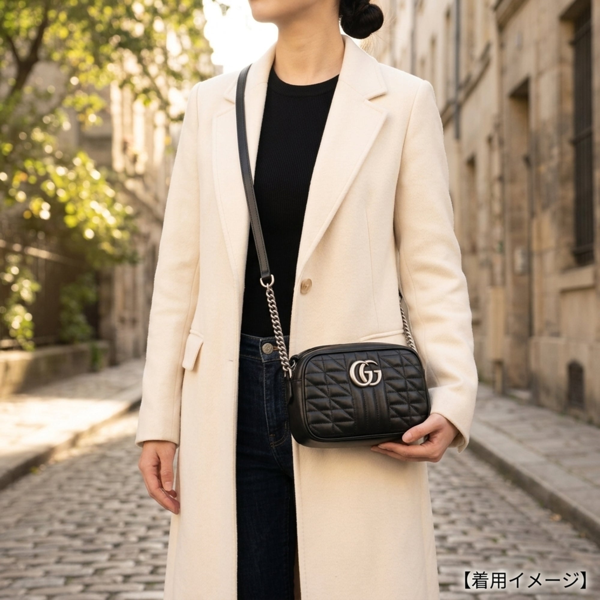 Gucci Gg Marmont Black Leather Handbag Shoulder Bag (Pre-Owned)