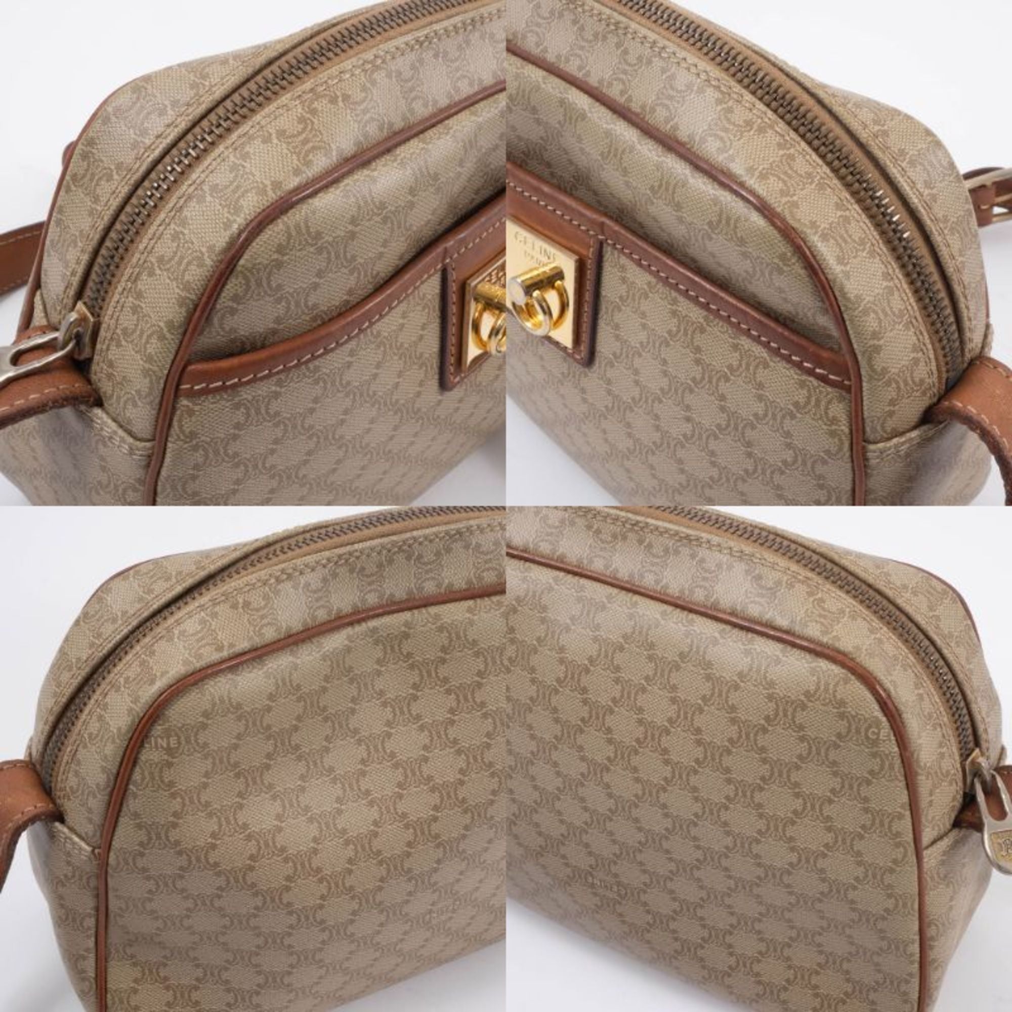 Celine Macadam Beige Brown Leather Pvc Shoulder Bag (Pre-Owned)