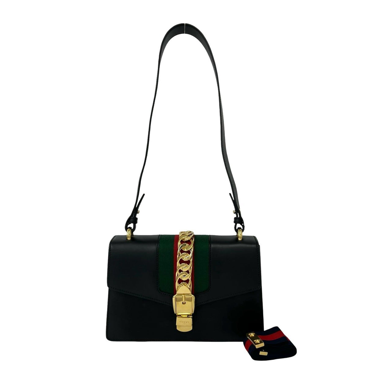 Gucci Green Navy Red Color Leather Crossbody Bag Shoulder Bag (Pre-Owned)