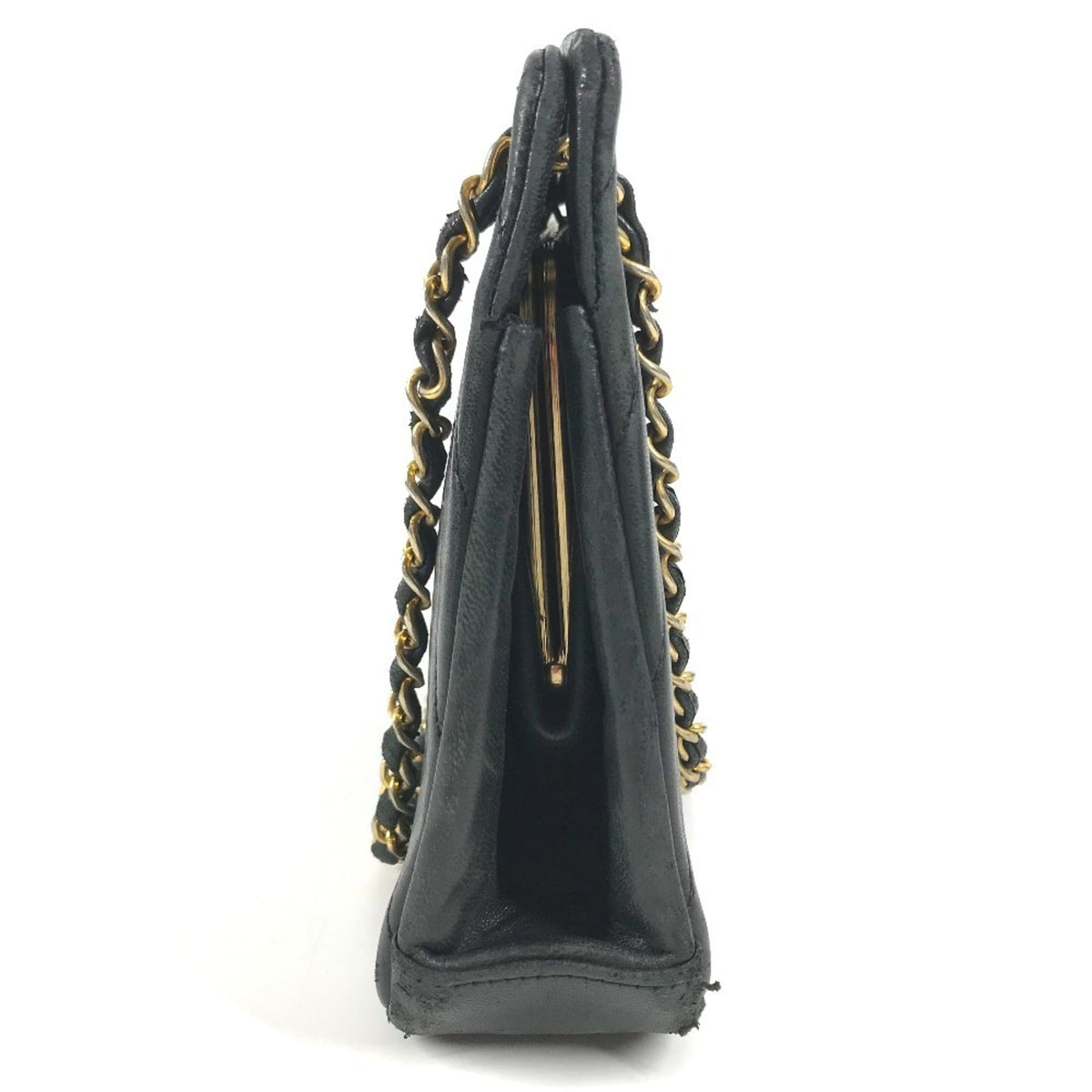 Chanel Black Gold Leather Handbag Shoulder Bag (Pre-Owned)