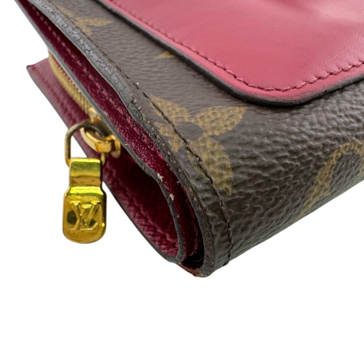 Louis Vuitton Monogram Brown Red Color Leather Wallet (Bi-Fold) (Pre-Owned)