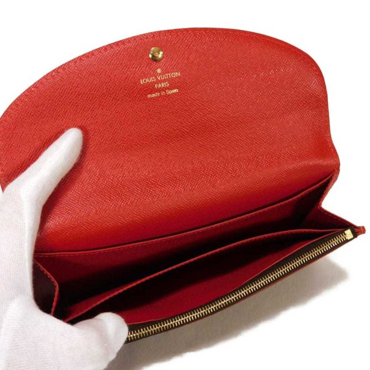 Louis Vuitton Brown Cerise Damier Canvas Ebene Red Color Damier Canvas Long Wallet (Bi-Fold) (Pre-Owned)