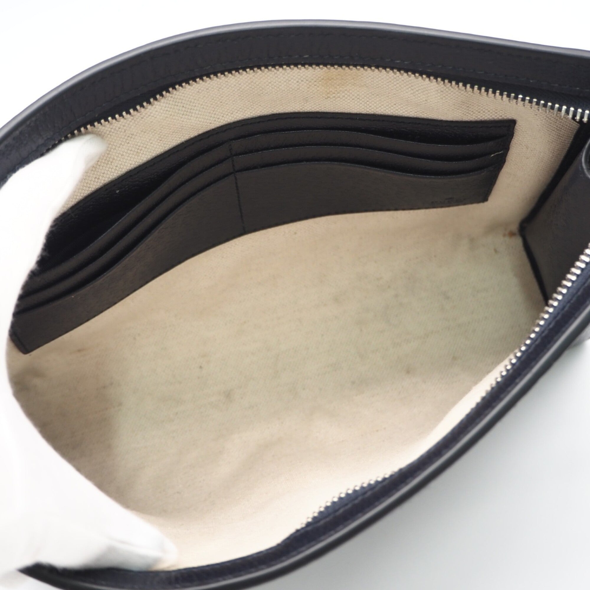 Gucci Navy Coated Canvas Leather Clutch Bag (Pre-Owned)