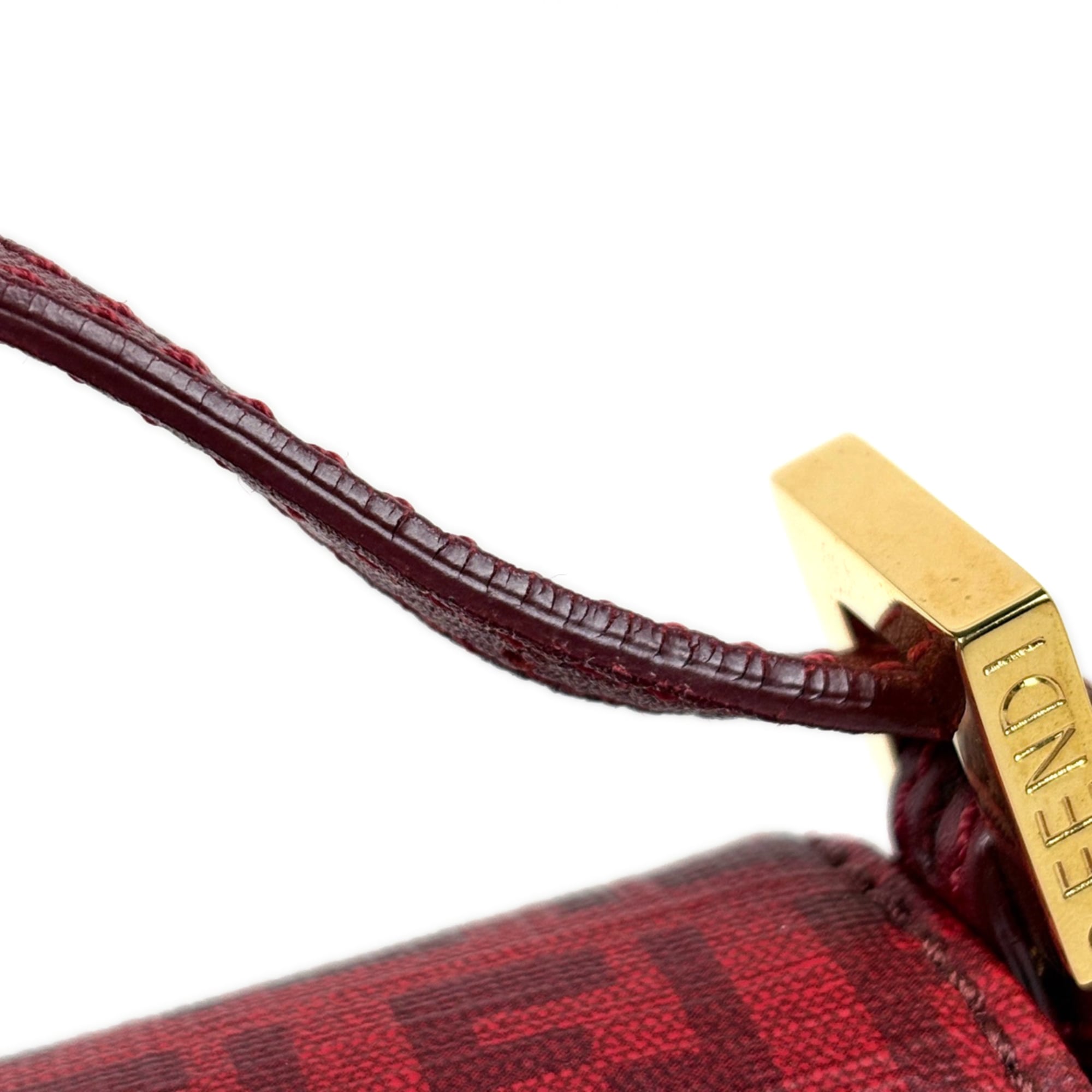 Fendi Zucchino Red Color Coated Canvas Leather Shoulder Bag (Pre-Owned)