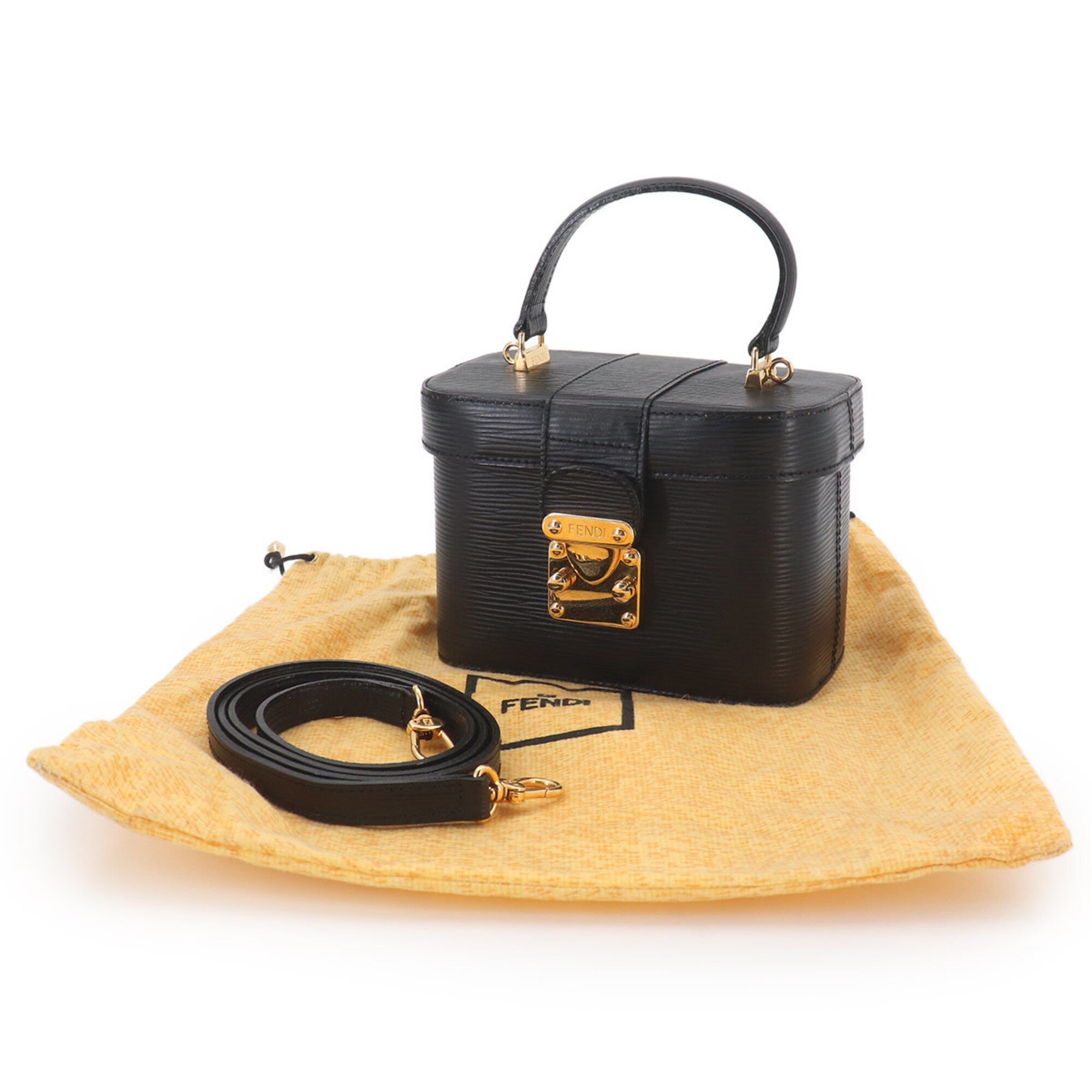 Fendi Black Leather Handbag Vanity Bag (Pre-Owned)