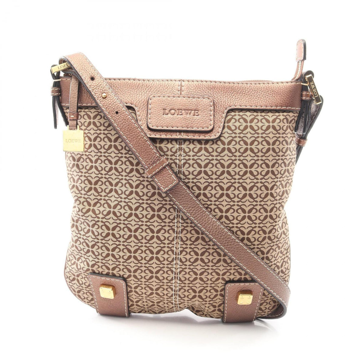 Loewe Beige Brown Canvas Leather Handbag Shoulder Bag (Pre-Owned)