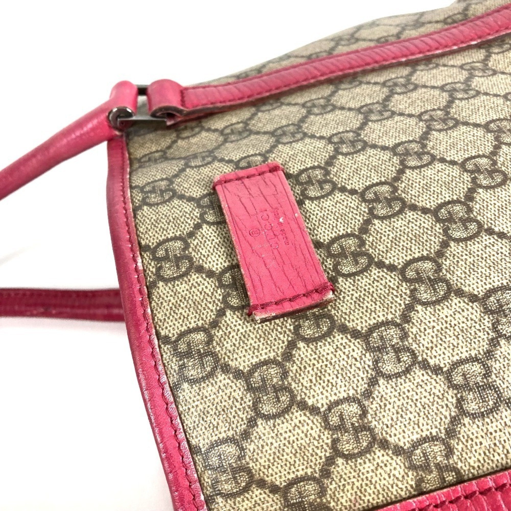 Gucci Beige Pink Gg Supreme Canvas Leather Shoulder Bag Tote Bag (Pre-Owned)