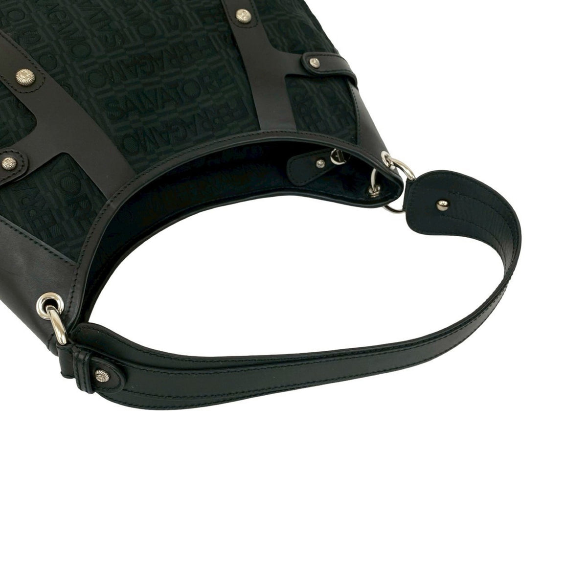 Salvatore Ferragamo Black Leather Canvas Shoulder Bag (Pre-Owned)