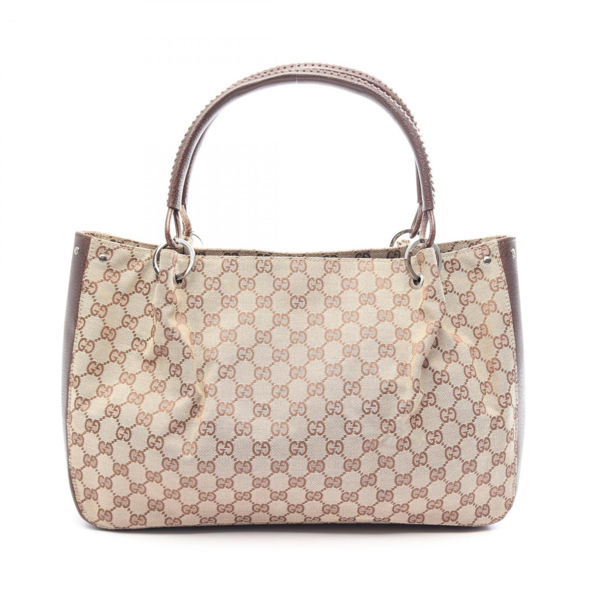 Gucci Beige Brown Gg Canvas Leather Handbag Tote Bag (Pre-Owned)