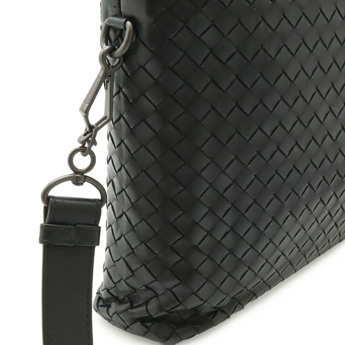 Bottega Veneta Intrecciato Black Leather Handbag Shoulder Bag (Pre-Owned)