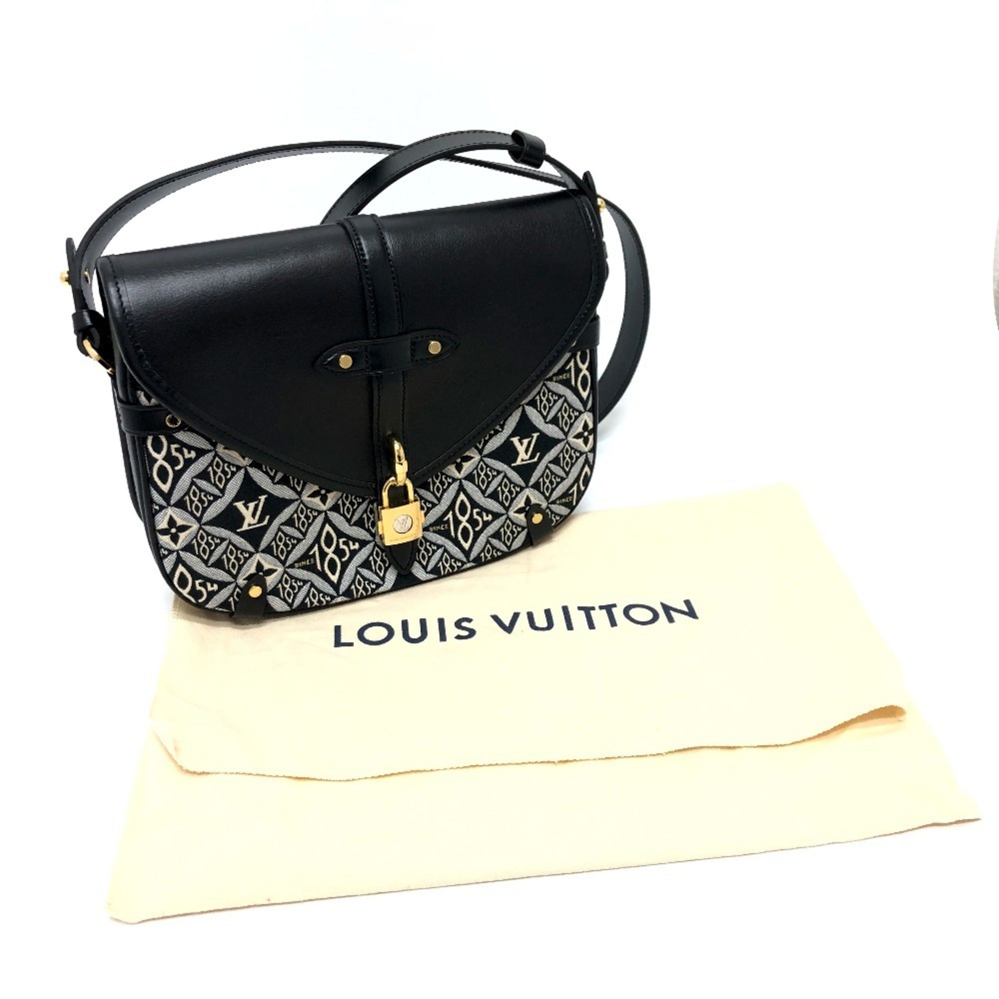 Louis Vuitton Black Navy Canvas Leather Shoulder Bag (Pre-Owned)