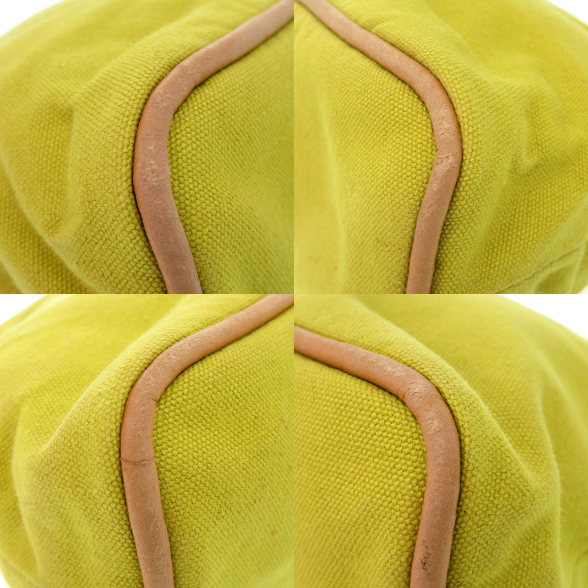 Hermes Light Green Yellow Cotton Canvas Leather Pouch (Pre-Owned)