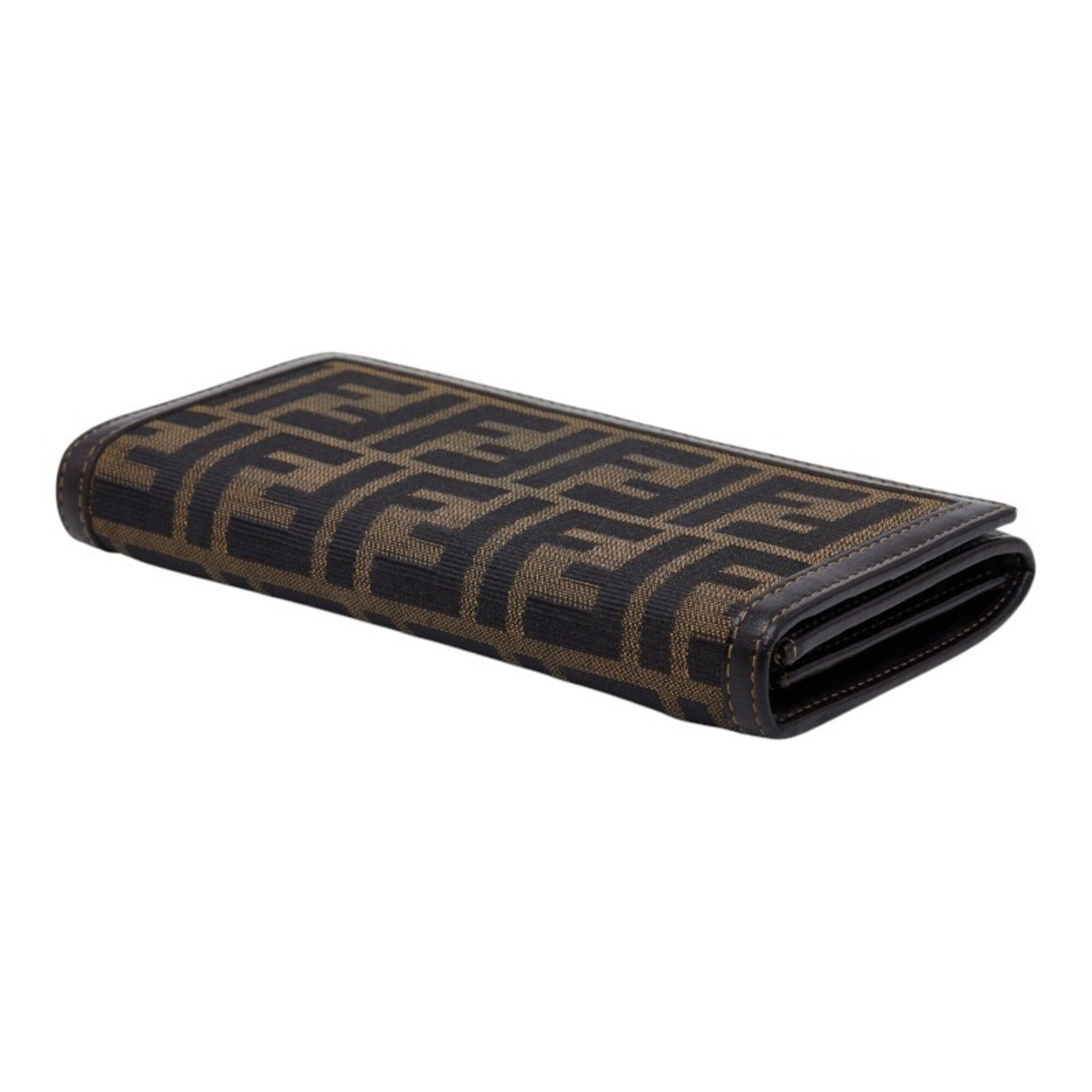 Fendi Brown Canvas Leather Long Wallet (Bi-Fold) (Pre-Owned)