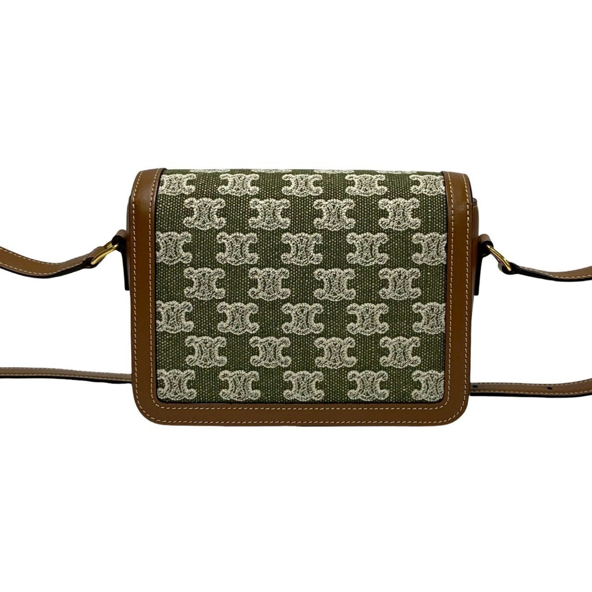 Celine Brown Khaki Leather Canvas Pochette Shoulder Bag (Pre-Owned)