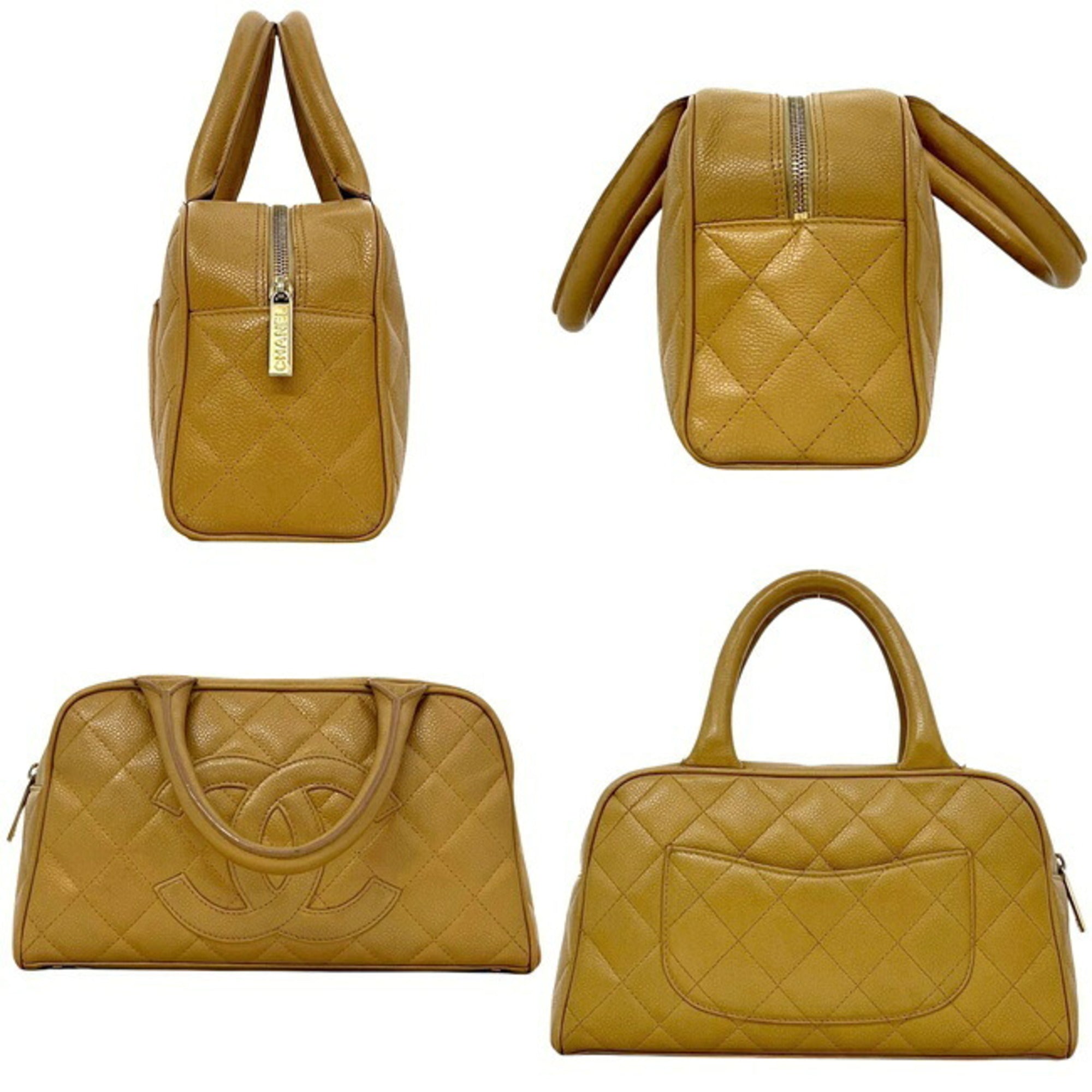 Chanel Beige Grained Calfskin Boston Bag Handbag (Pre-Owned)