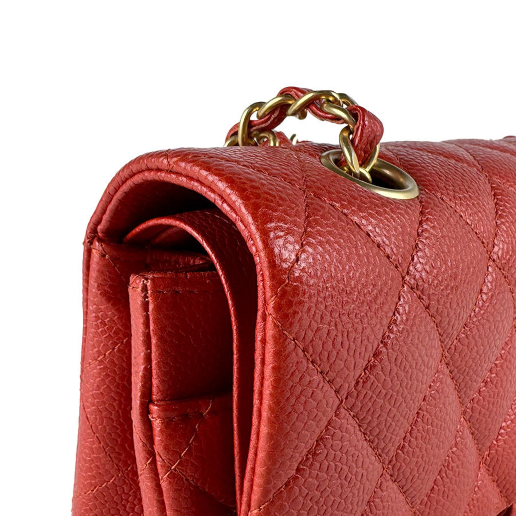 Chanel Orange Red Grained Calfskin Shoulder Bag (Pre-Owned)