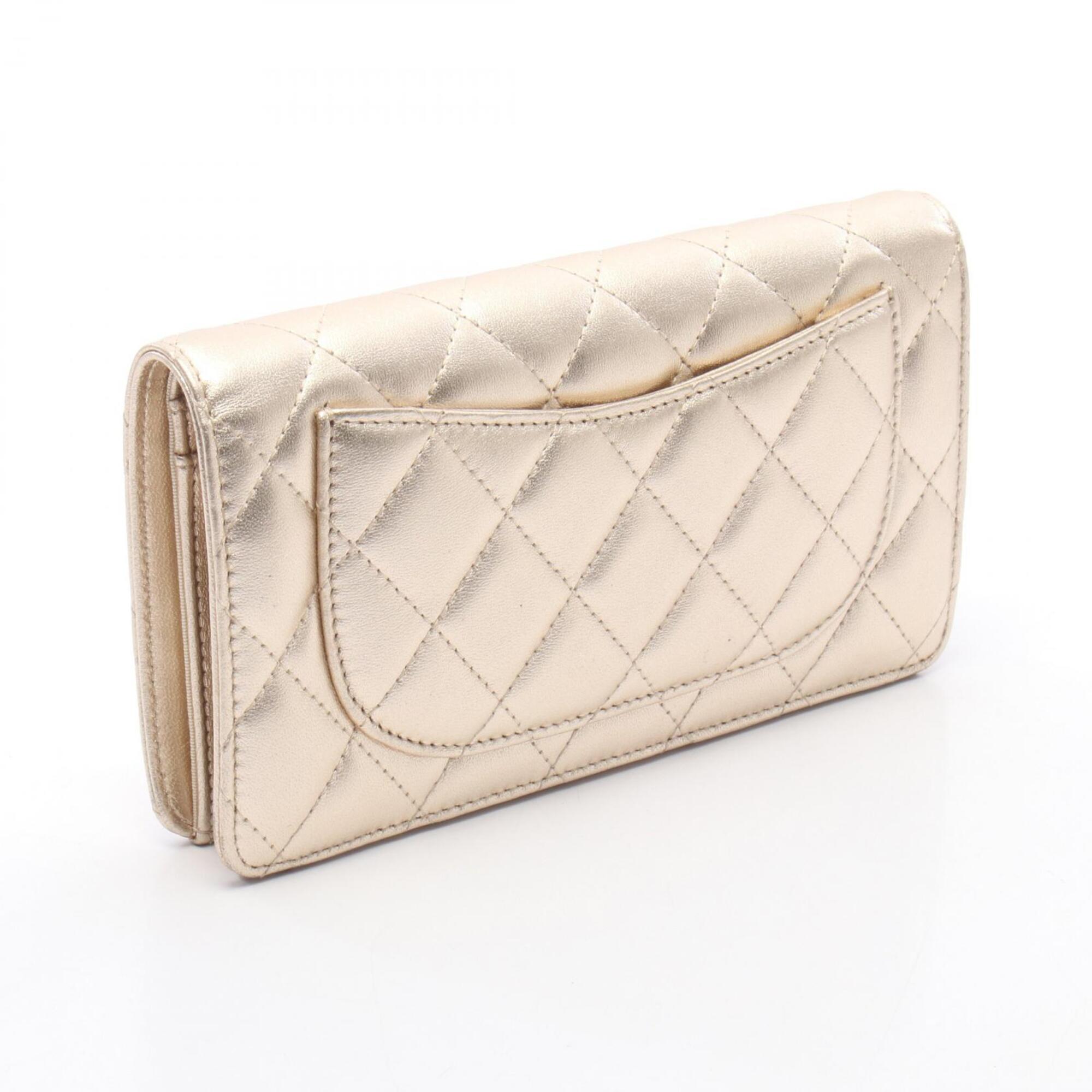 Chanel Gold Leather Long Wallet (Bi-Fold) (Pre-Owned)