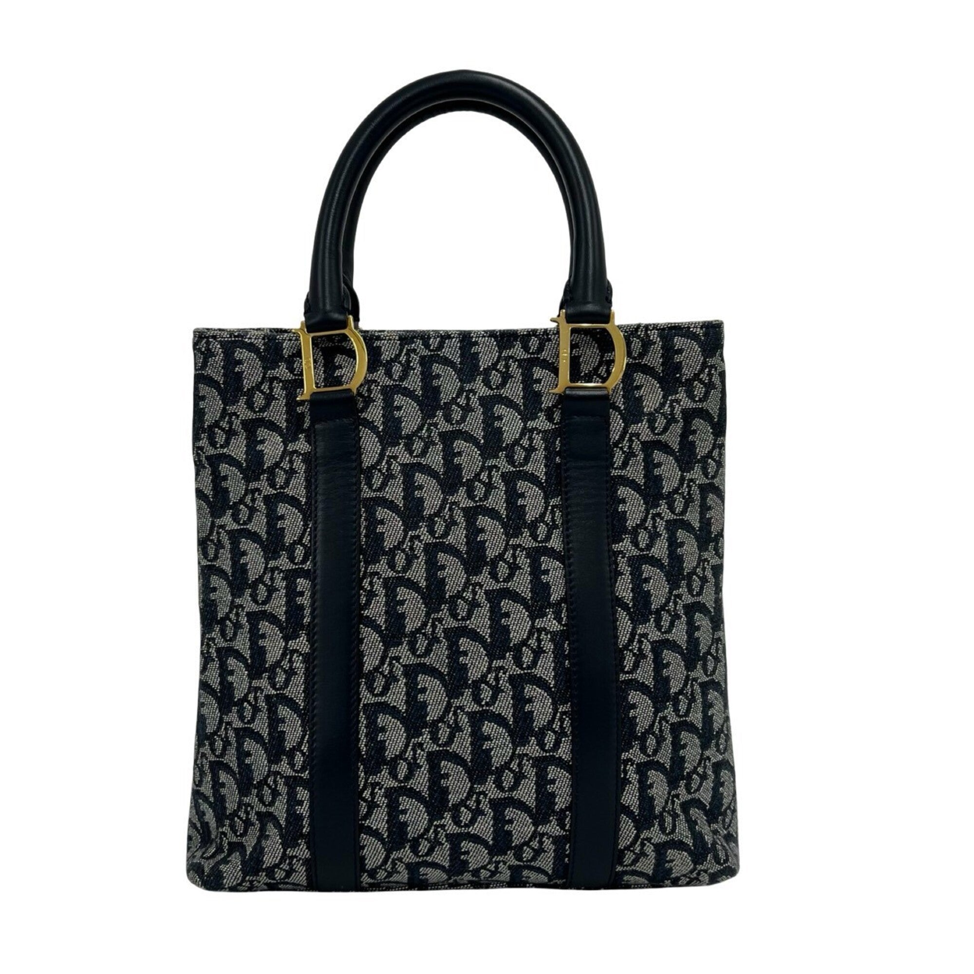 Christian Dior Navy Canvas Leather Handbag Tote Bag (Pre-Owned)