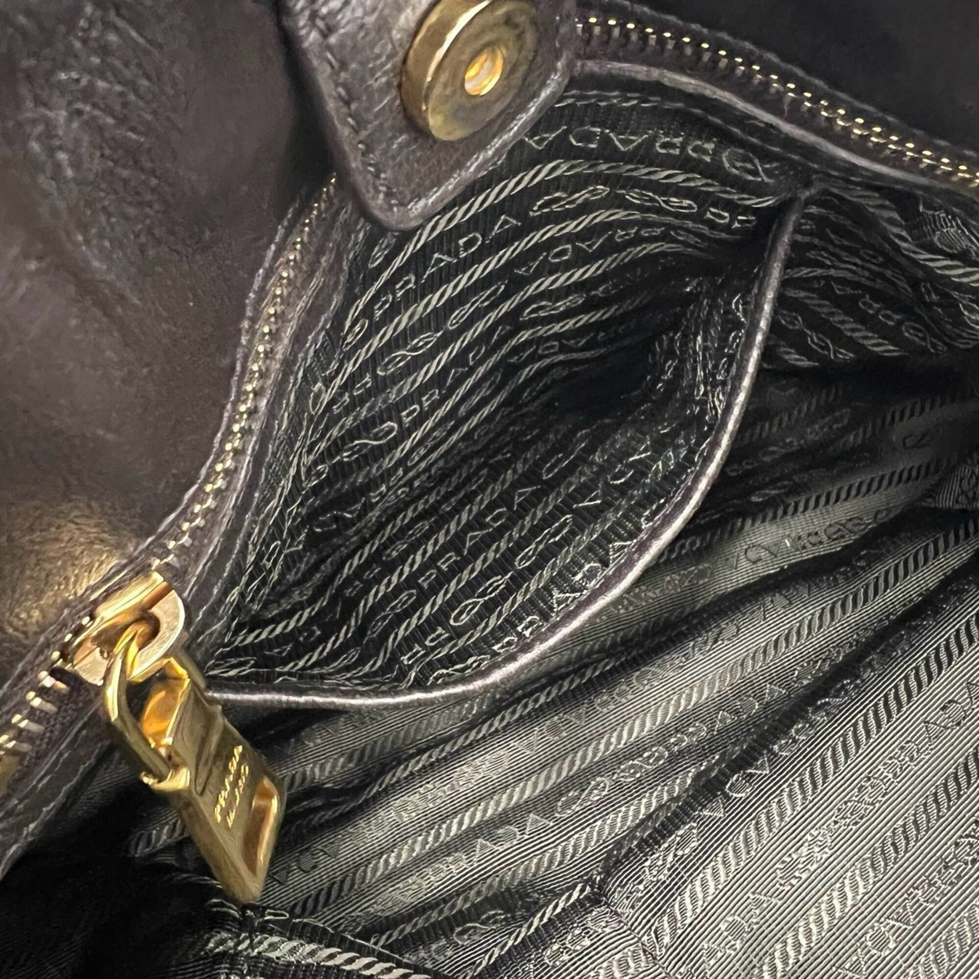 Prada Brown Khaki Nylon Leather Handbag Tote Bag (Pre-Owned)