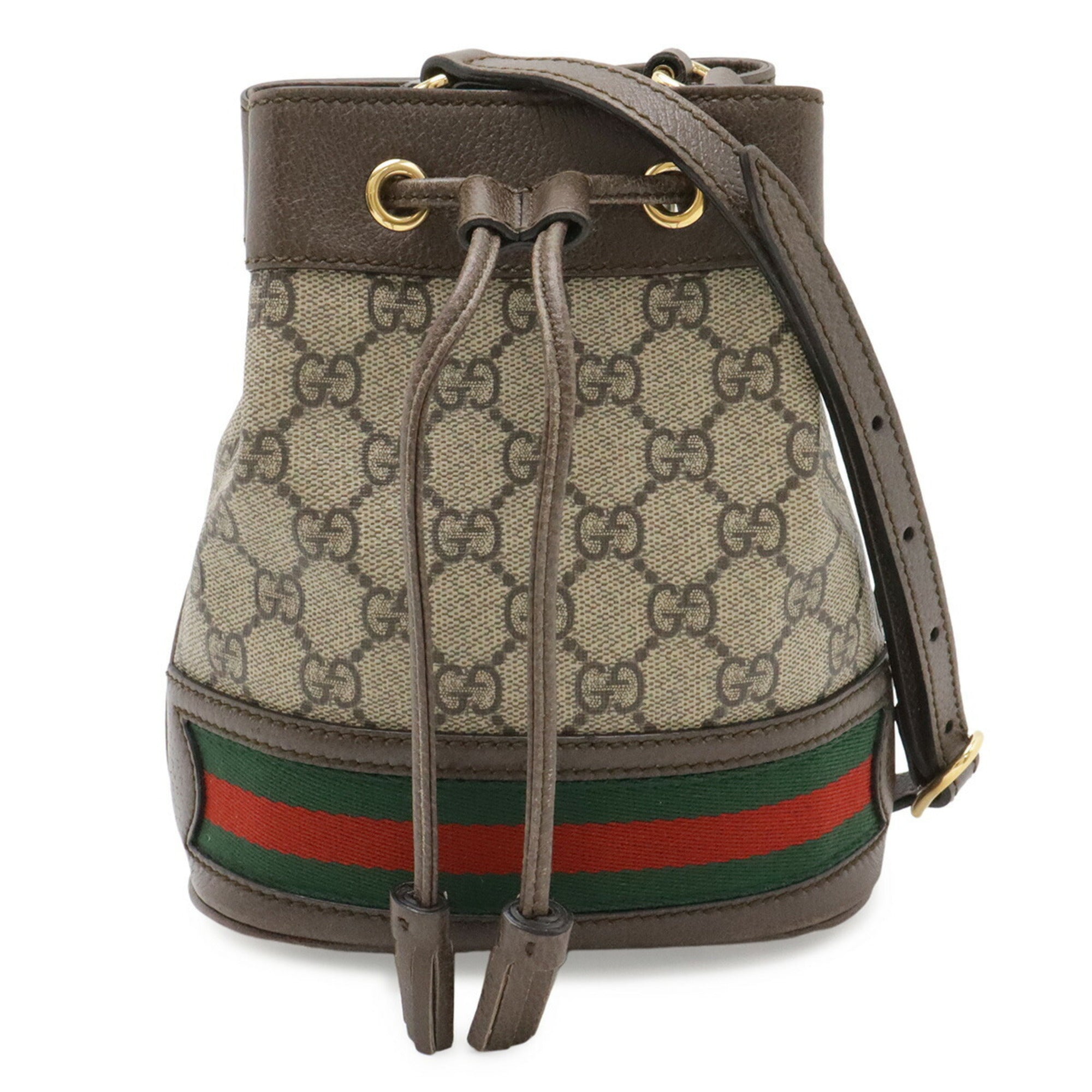 Gucci Beige Brown Green Red Color Gg Supreme Canvas Leather Shoulder Bag (Pre-Owned)