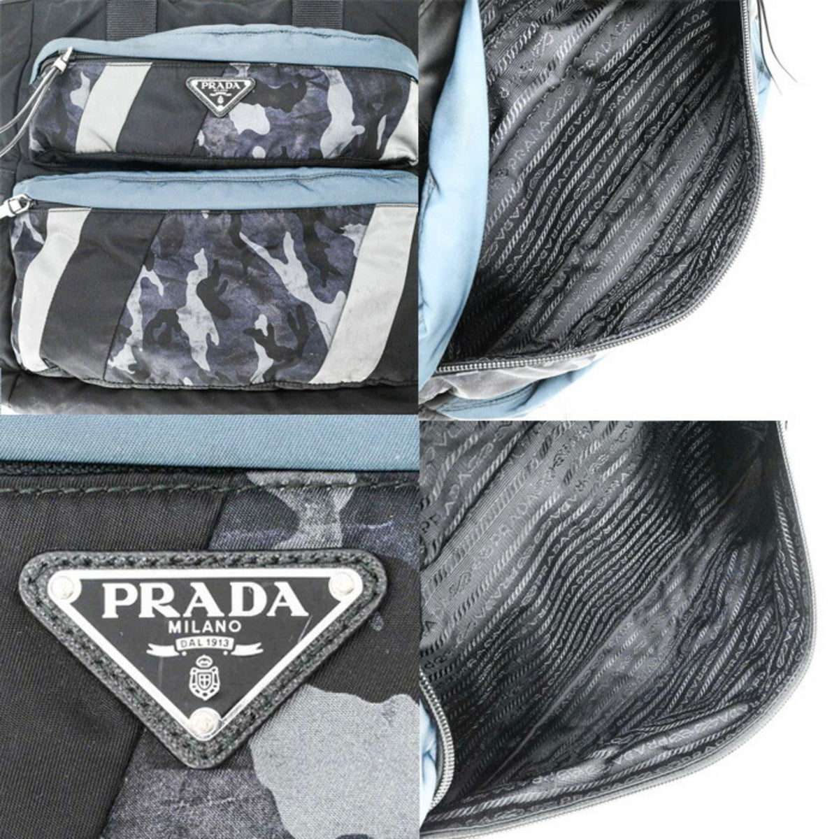 Prada Black Blue Nylon Handbag Tote Bag (Pre-Owned)