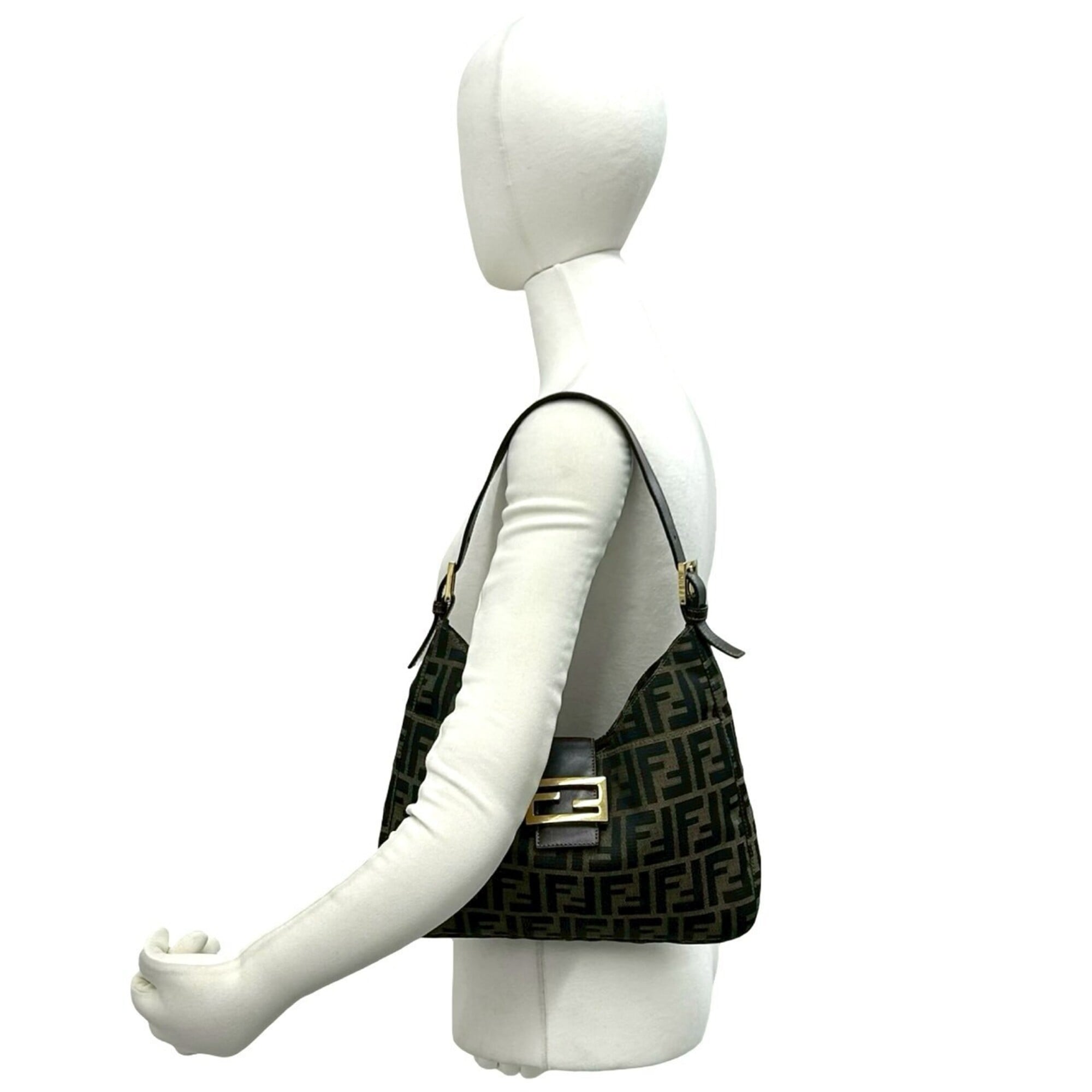 Fendi Black Brown Canvas Leather Shoulder Bag (Pre-Owned)