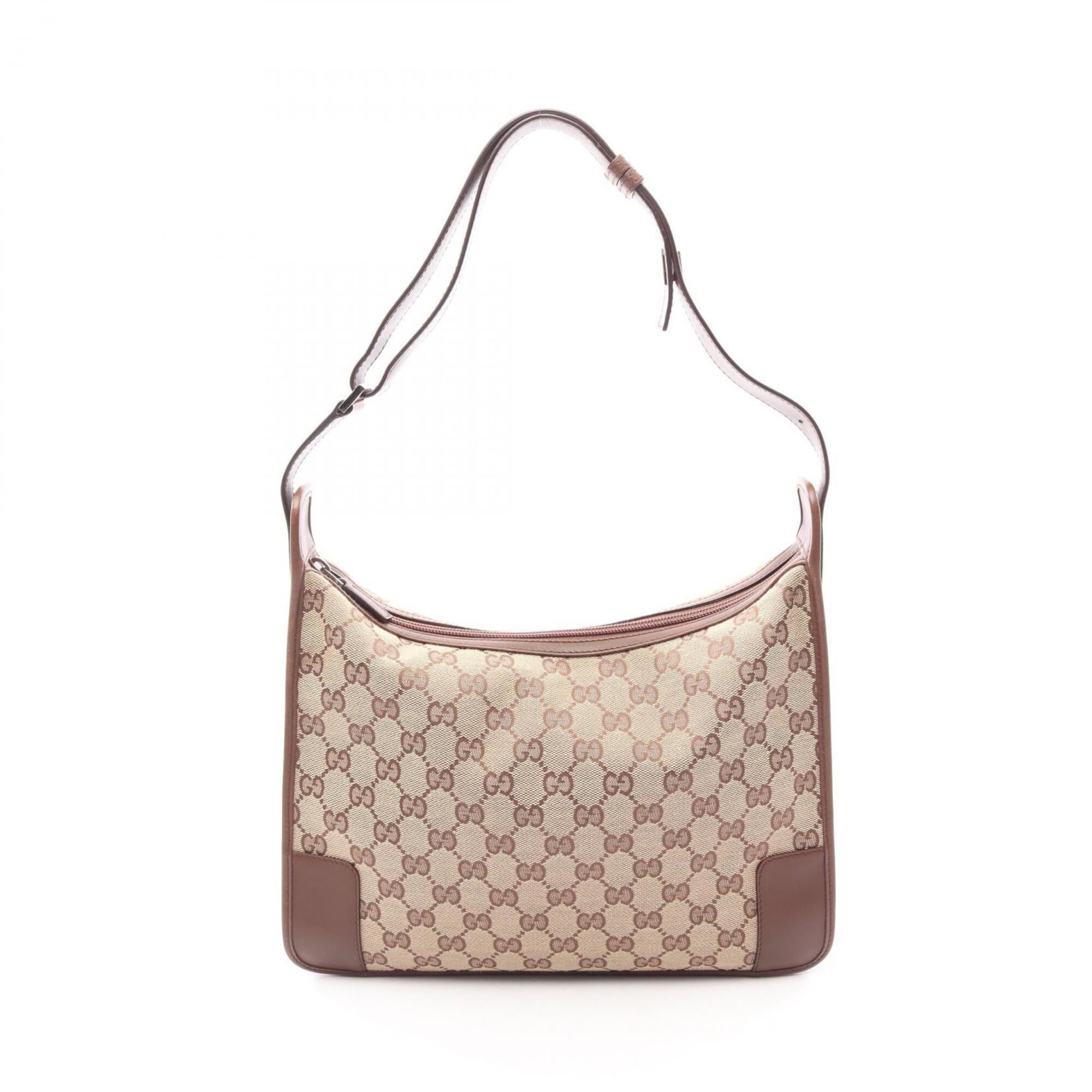 Gucci Beige Brown Canvas Leather Shoulder Bag (Pre-Owned)