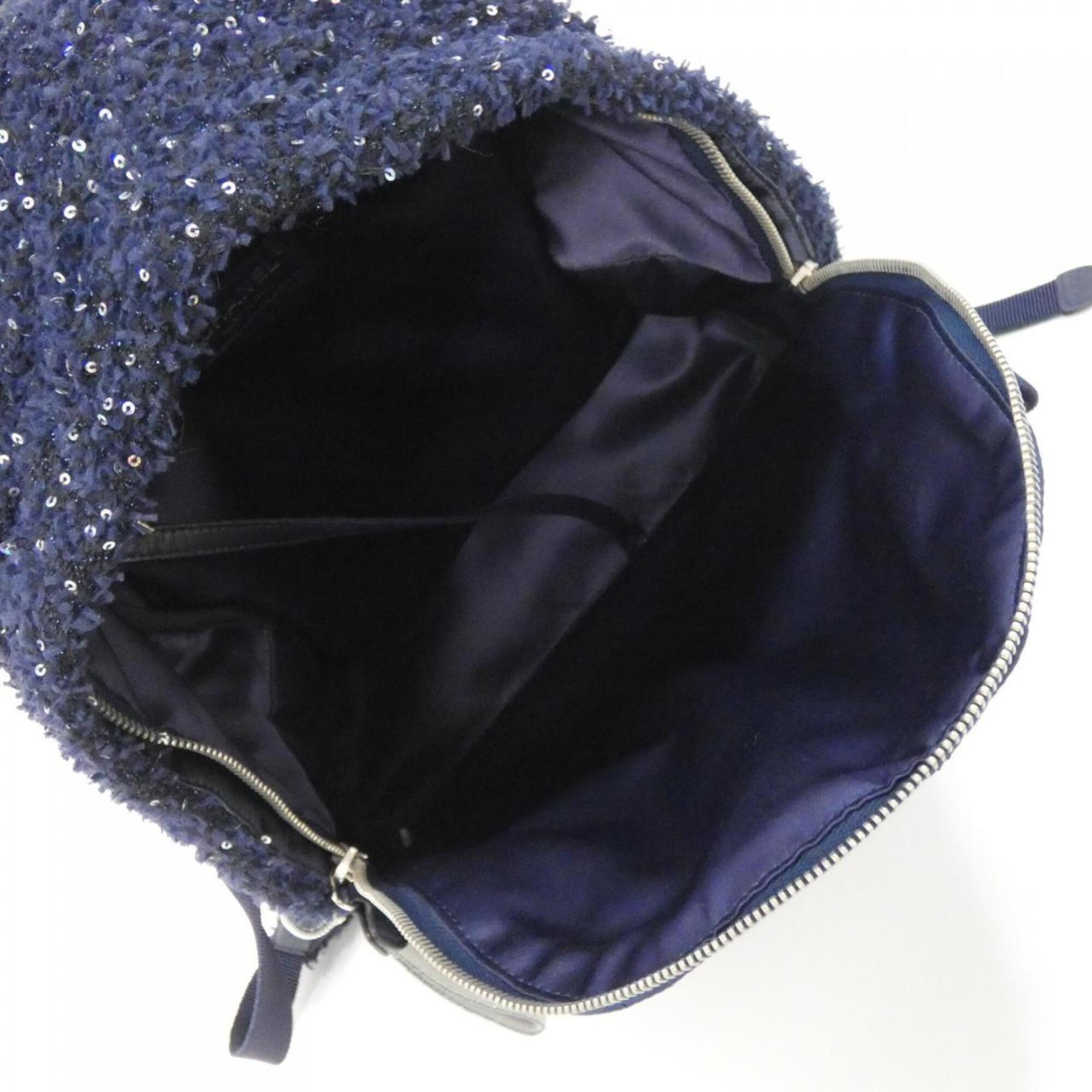 Chanel Navy Tweed Spandex Nylon Leather Backpack (Pre-Owned)