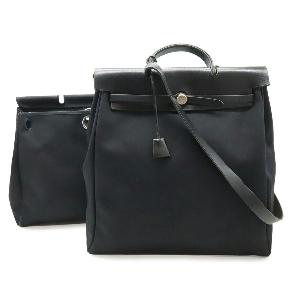Hermes Black Canvas Handbag Shoulder Bag (Pre-Owned)