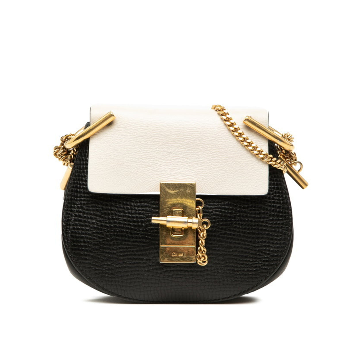 Chloé Drew Black White Leather Shoulder Bag (Pre-Owned)