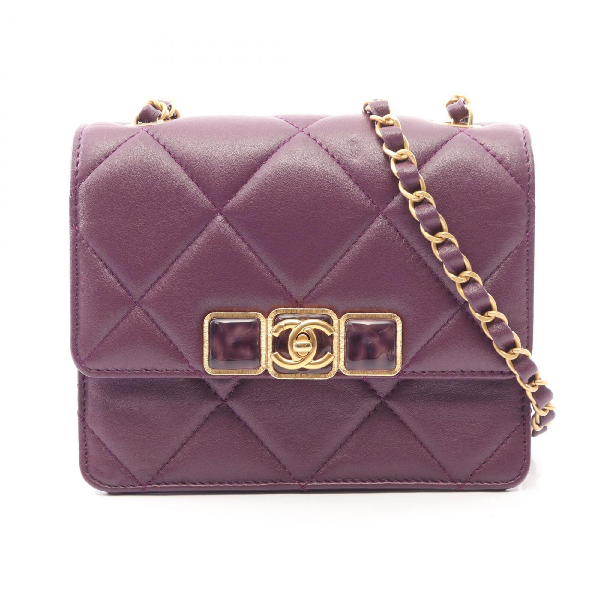 Chanel Purple Leather Handbag Shoulder Bag (Pre-Owned)