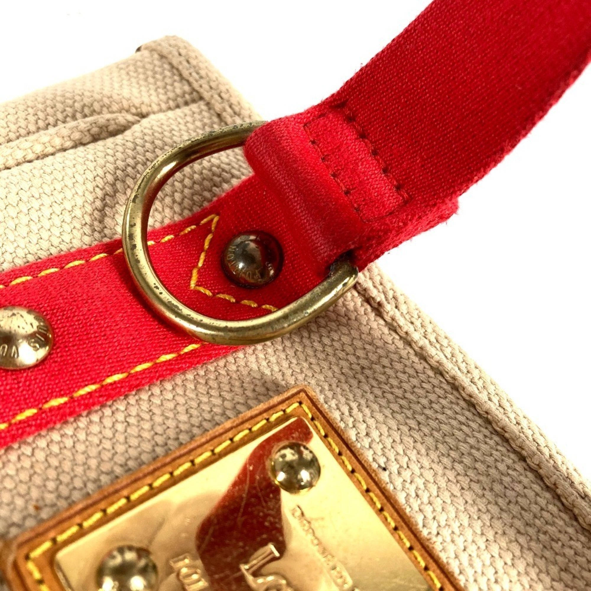 Louis Vuitton Beige Red Color Canvas Handbag Tote Bag (Pre-Owned)