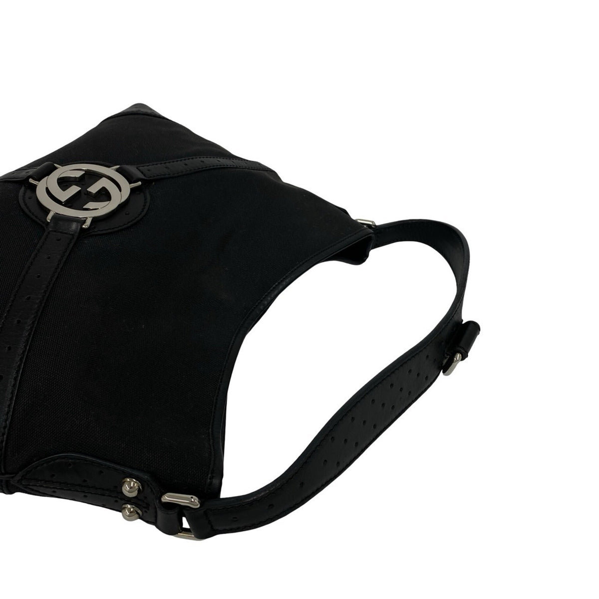 Gucci Black Canvas Leather Handbag Shoulder Bag (Pre-Owned)