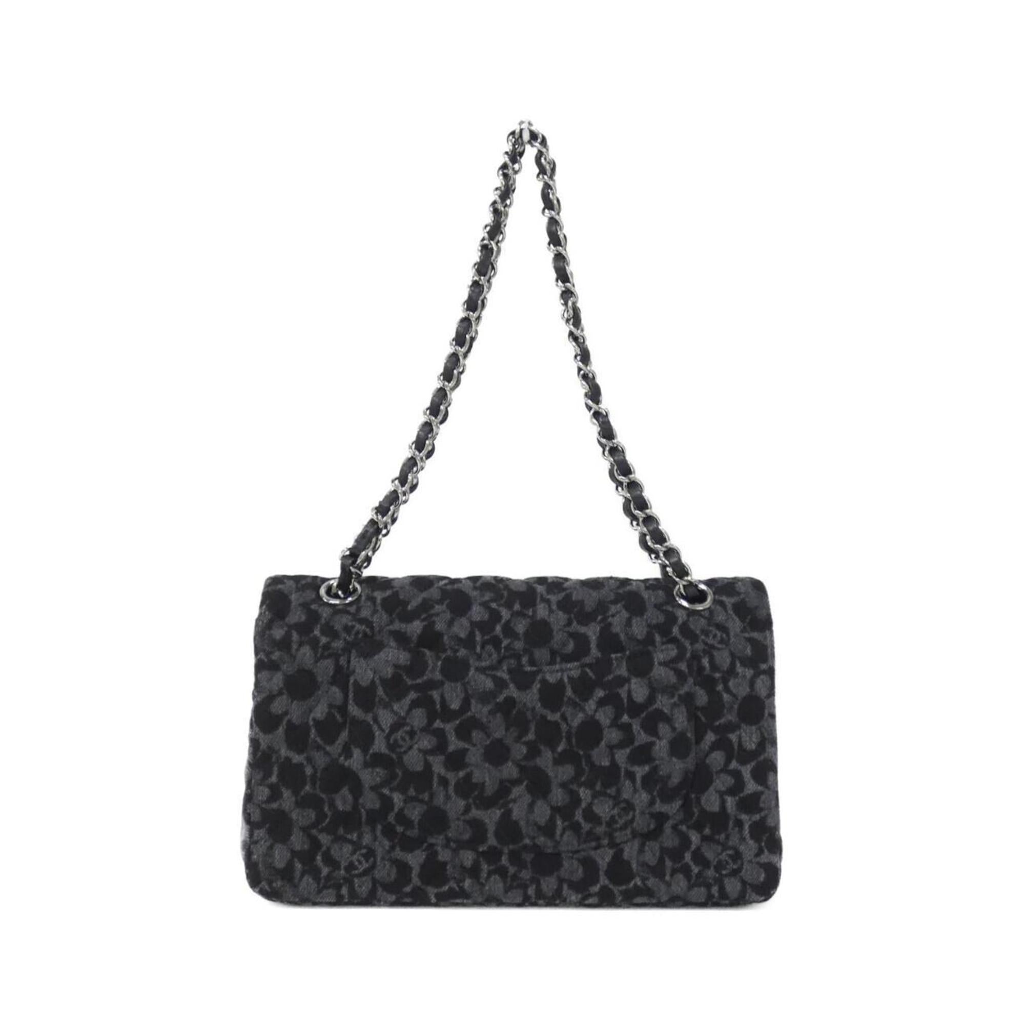 Chanel Black Gray Denim Shoulder Bag (Pre-Owned)