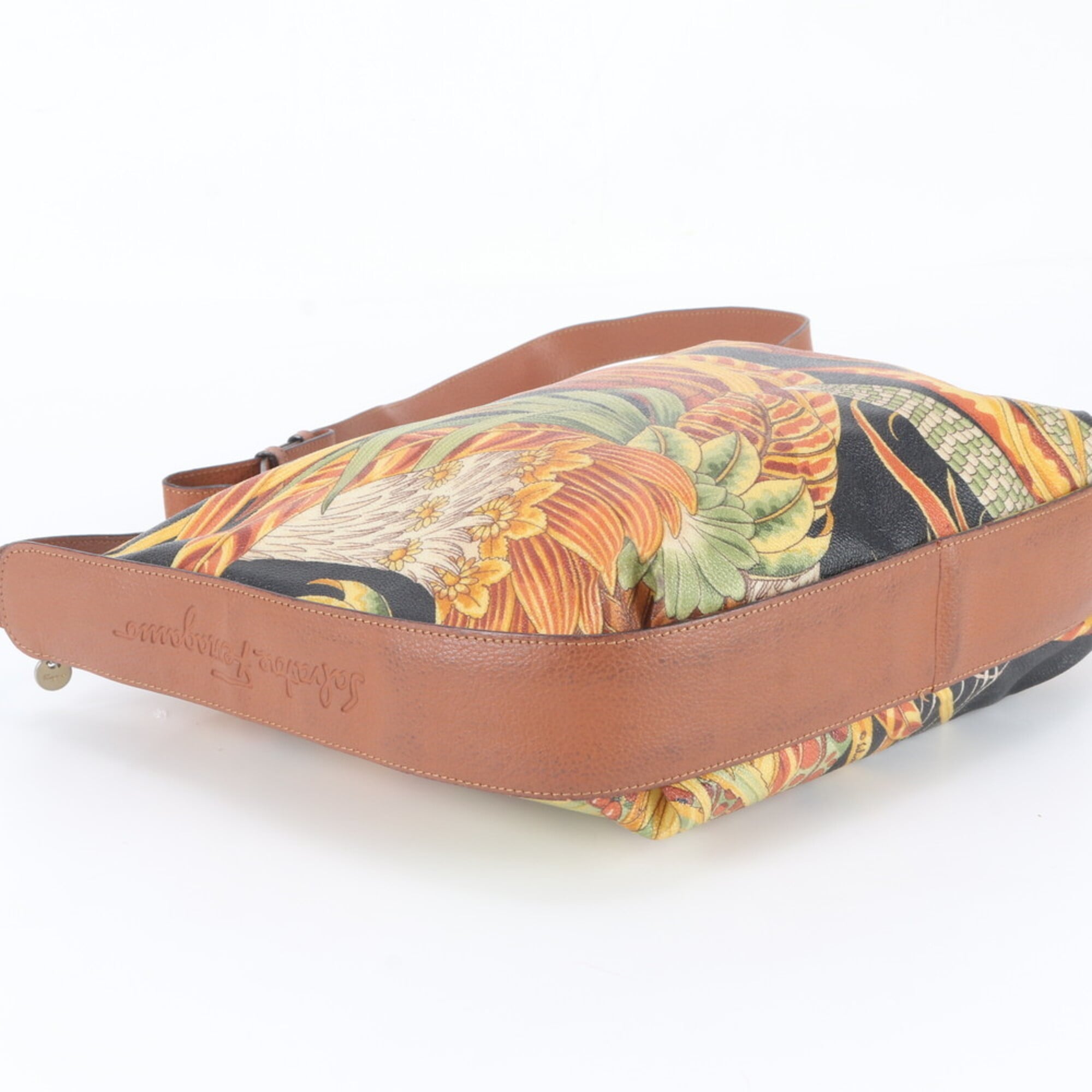 Salvatore Ferragamo Multi-Color Leather Coated Canvas Crossbody Bag Shoulder Bag (Pre-Owned)