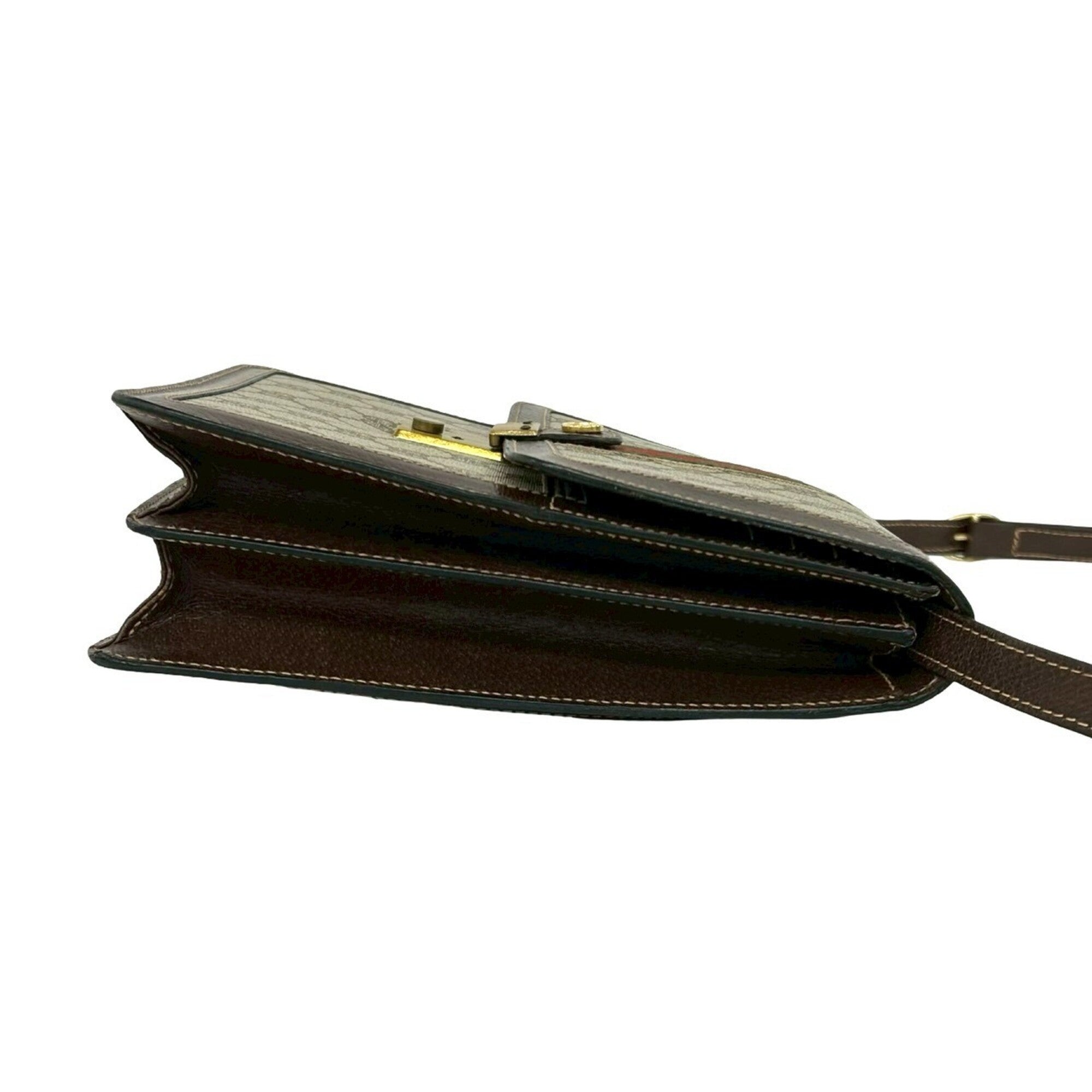 Gucci Brown Green Red Color Leather Pvc Shoulder Bag (Pre-Owned)