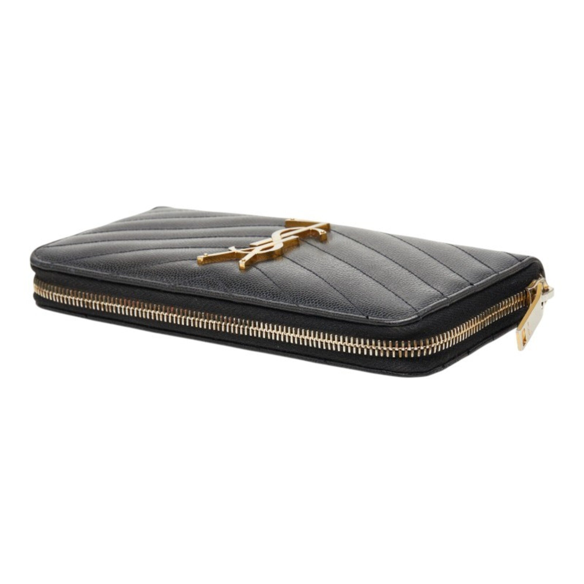 Saint Laurent Black Leather Long Wallet (Bi-Fold) (Pre-Owned)