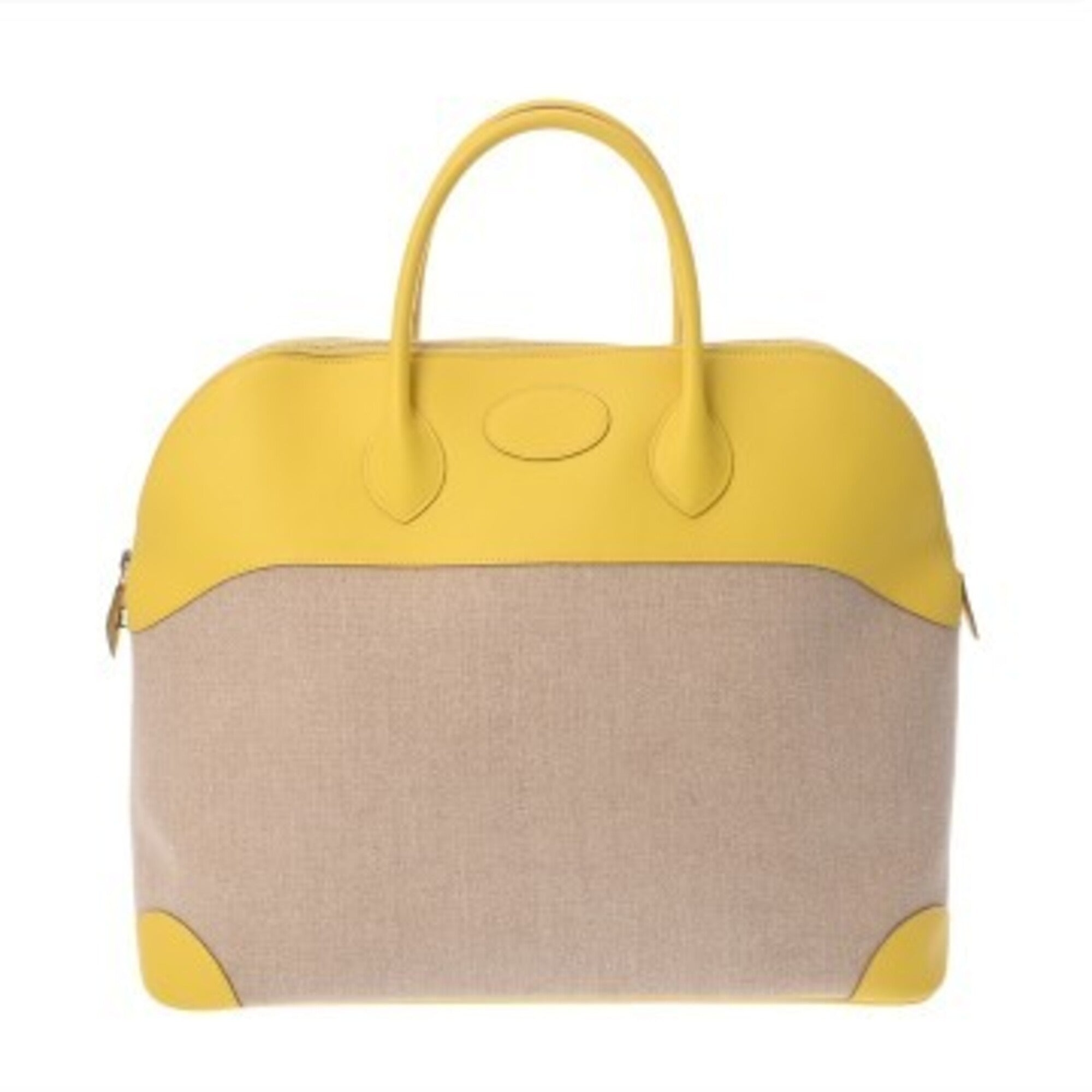 Hermes Ficelle Lime Toile H Evercalf Leather Handbag (Pre-Owned)